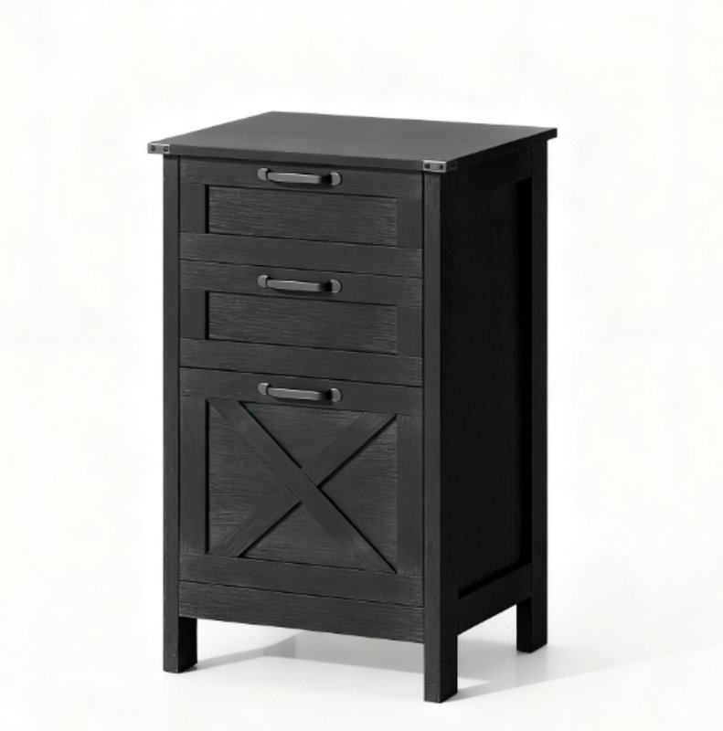 Classeur à 3 tiroirs, armoire de rangement rustique pour la maison et le bureau, Black