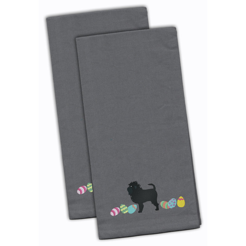 Serviette de cuisine à thé brodé affenpinscher pâques, Gris, H 28 po x l 19 po x P 0,1 po