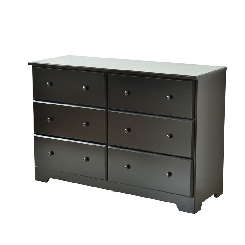 Isabela 6 Drawer Solid Wood Double Dresser, Black