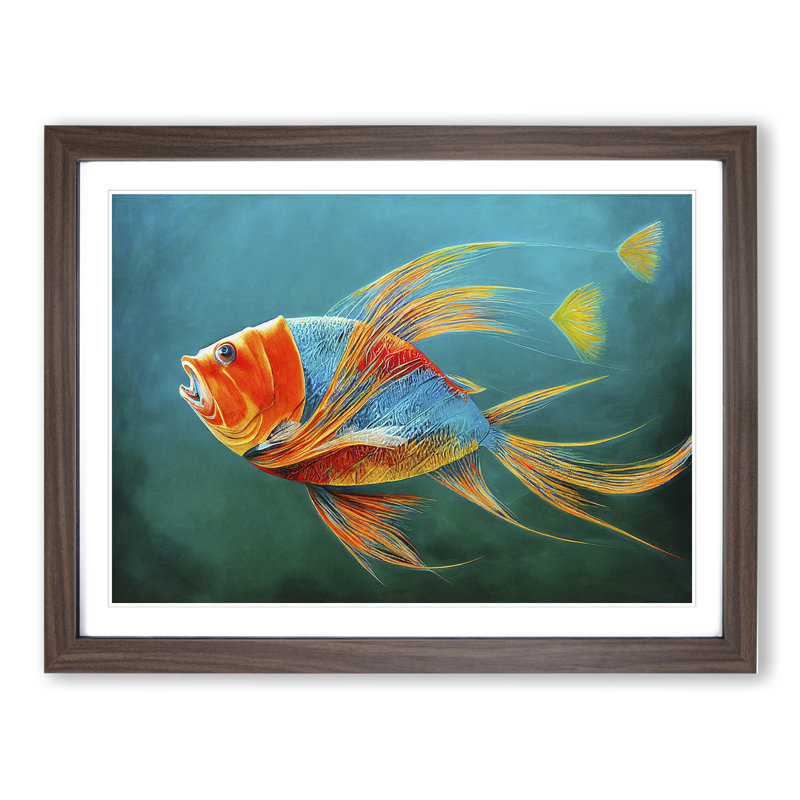 XH1022-3876X Fish Portrait Vol.5 1 Piece Single Picture Frame Painting, 34cm H x 46cm W x 2cm D, Walnut