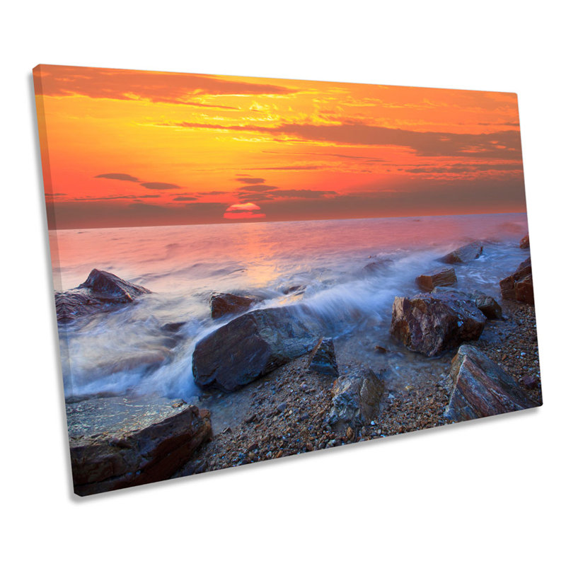Seascape Orange Sunset Beach - Wrapped Canvas Print, 30.5cm H x 45.7cm W