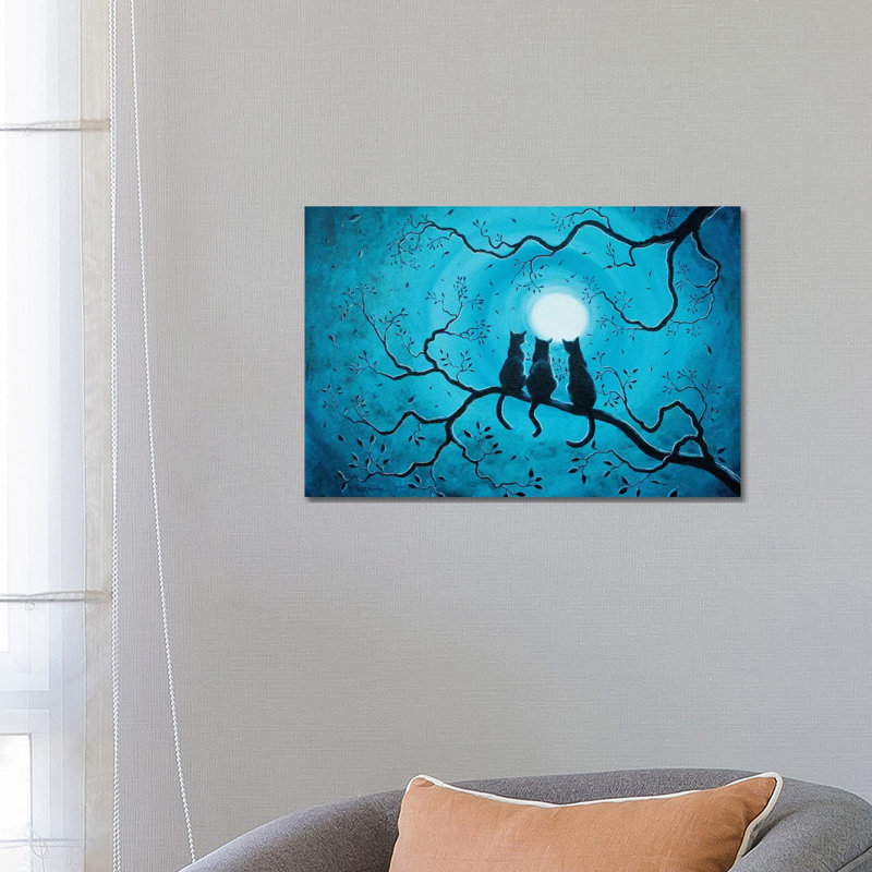 Three Black Cats Under A Full Moon by Laura Iverson - Wrapped Canvas Gallery-Wrapped Canvas Giclée
