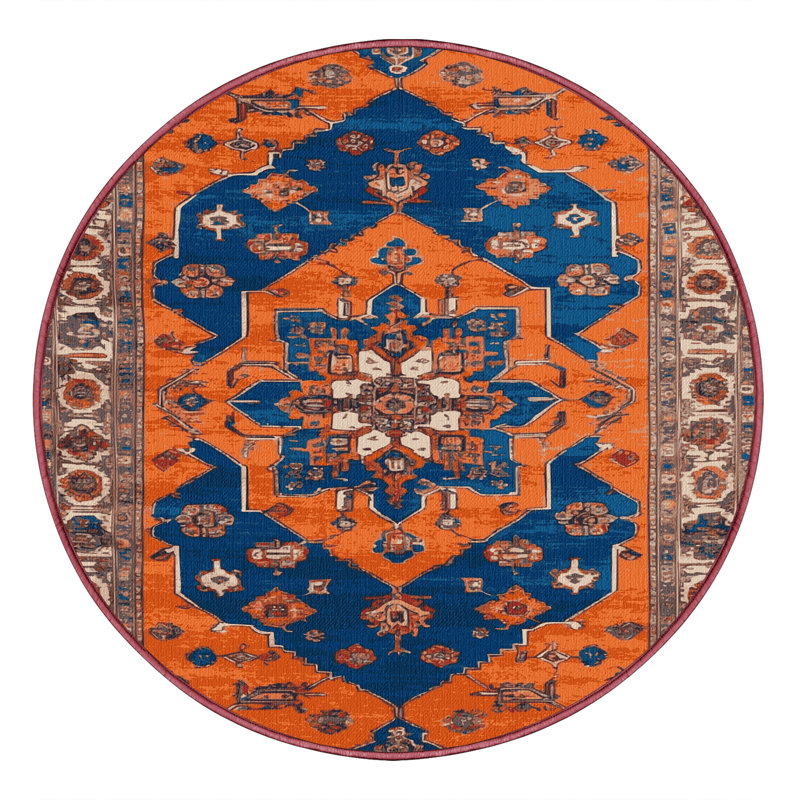 Tapis brun Tabriz lavable à la machine, Rond 5 pi