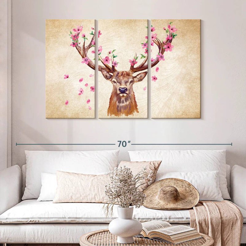 Brampt Pink Floral Deer, 32" H x 50" W