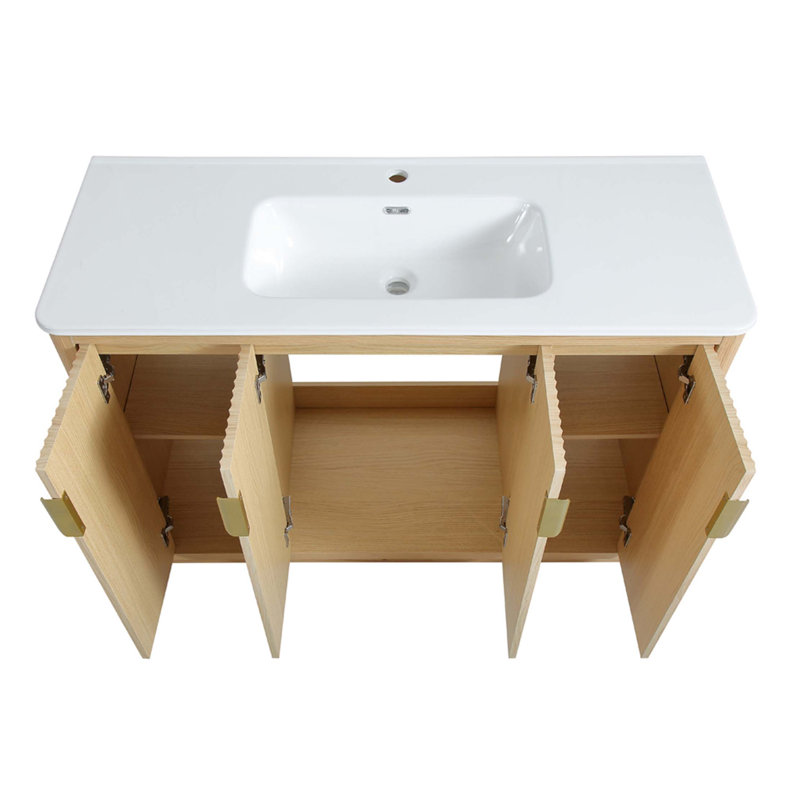 Meuble-lavabo autoportant avec motif rayé et lavabo en céramique