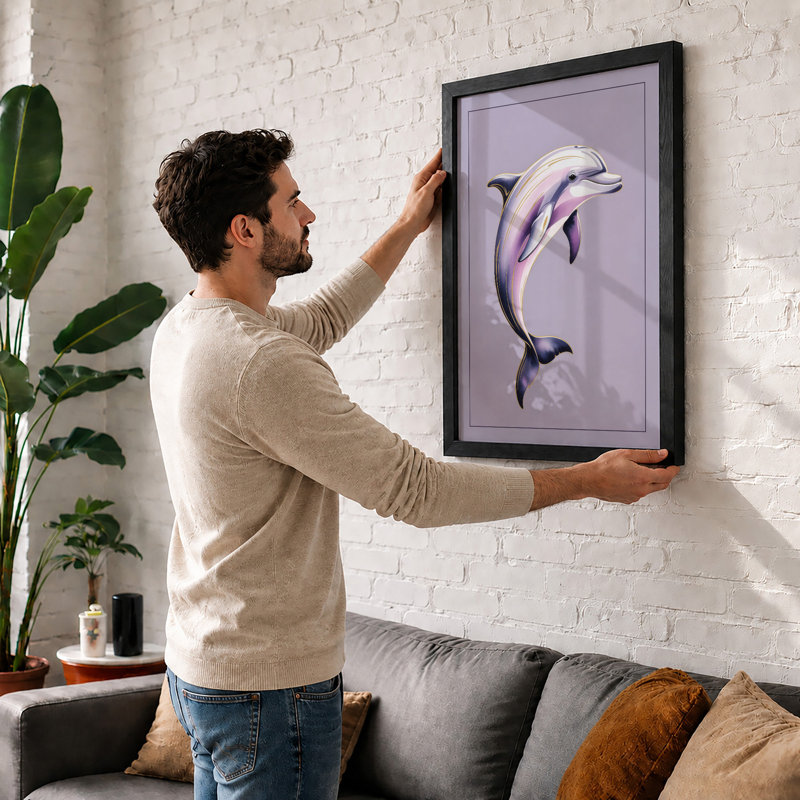 Leaping Dolphin Coastal - Print, A3 - 42.0 x 29.7 cm, Black