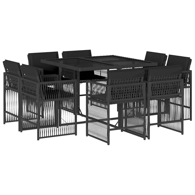 Patio Dining Set with, Black, 73cm H x 110cm W x 106cm D, Black