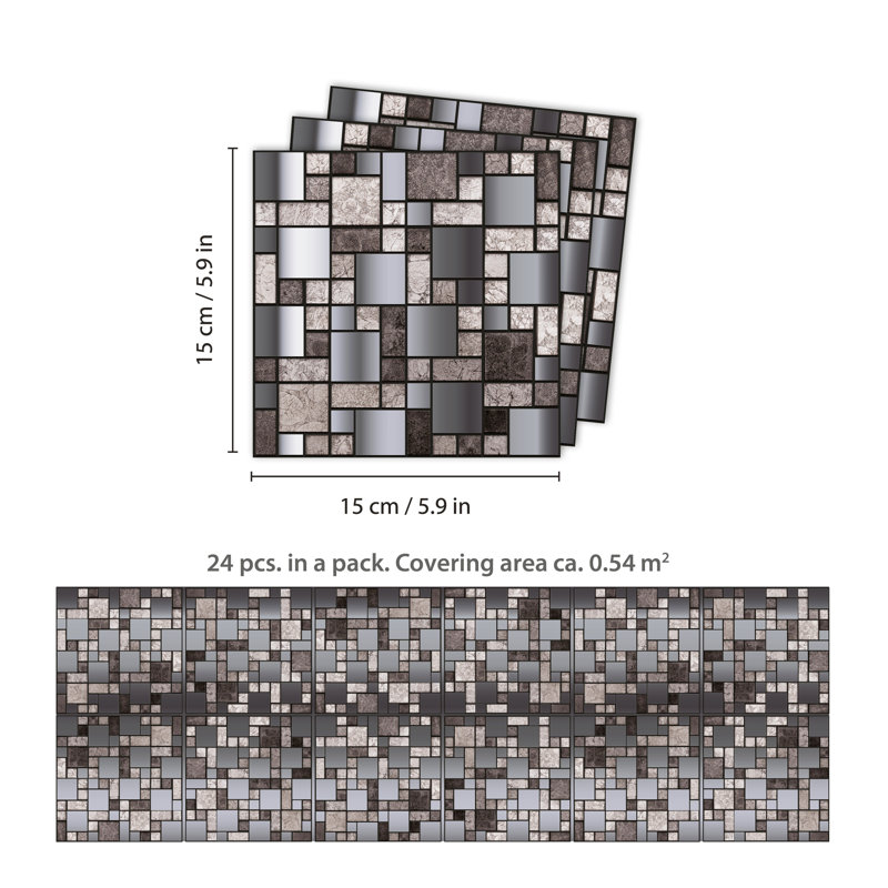 6'' W x 6'' L Aluminum Peel and Stick Mosaic Tile, Gray