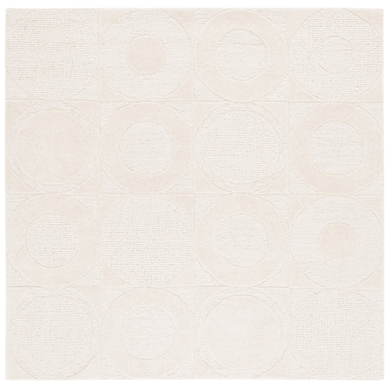 Caidan Hand Tufted Wool Pile Geometric Rug, Square 6'