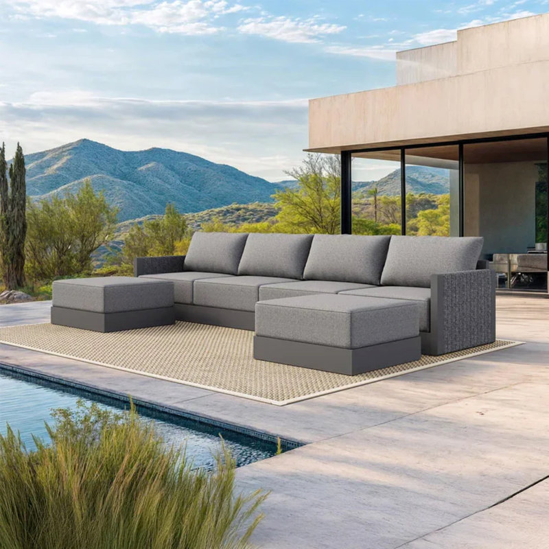 Patio Furniture Set 6 Pieces Patio Seating Sofas with Ottoman ,Aluminum Furniture Outdoor Couch Sectional Set with Cushions Patio Conversation Sets Gray
