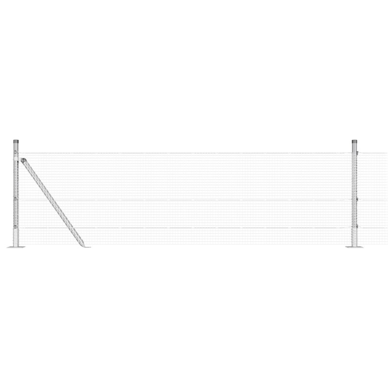 Welded Wire Fence With 7 Flanged Posts Steel, Silver, 40cm H x 5000cm W
