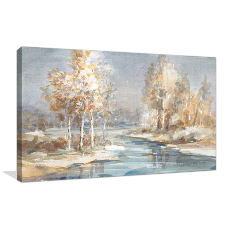 Rivière qui coule - Peinture, L 30 po x H 18 po, Toile tendue