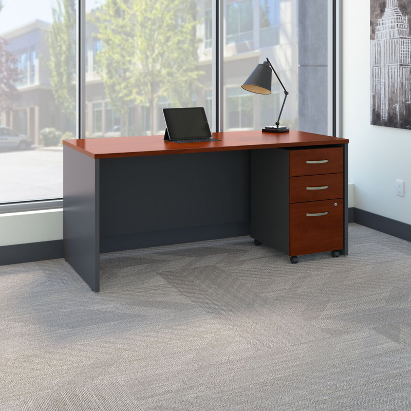 Series C Office Desk with 3 Drawer Mobile File Cabinet - Reversible, Hansen Cherry/Graphite Gray