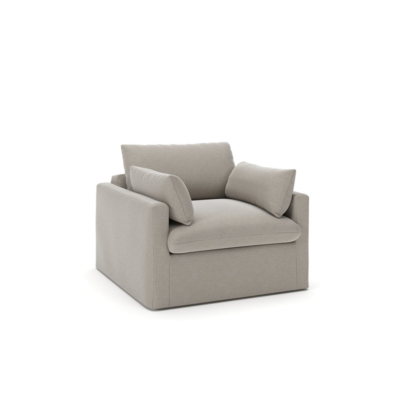 Luna Slipcovered Chair and a Half, Drusky Linen Sustain® Basketweave