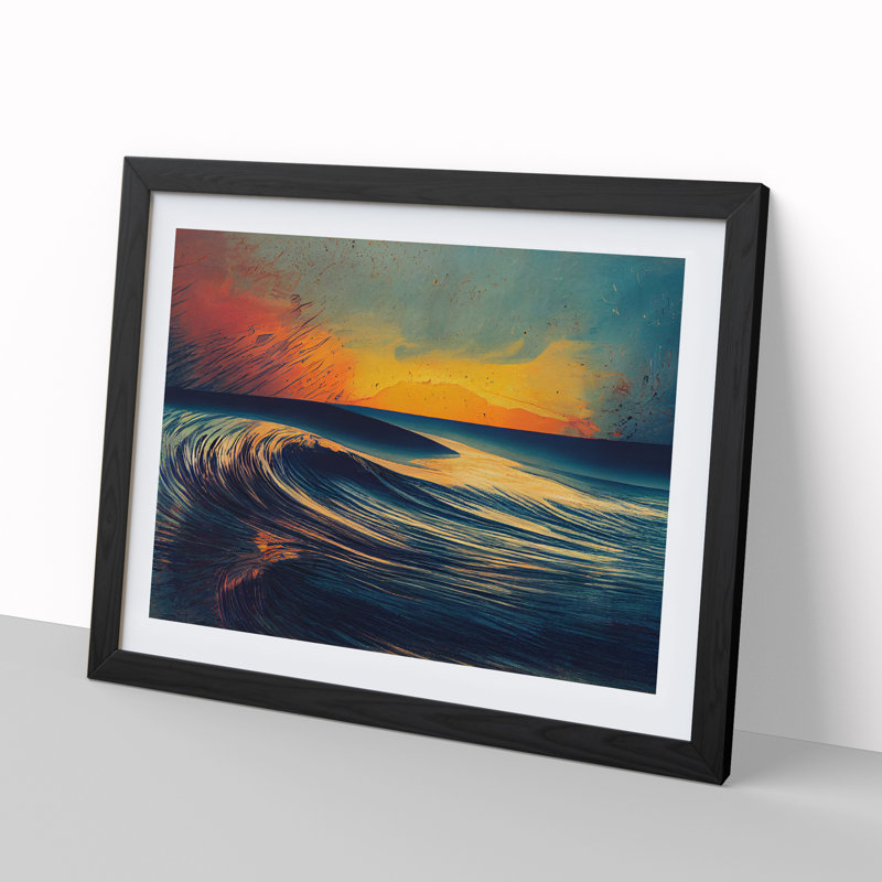 Abstract Ocean Sunrise - Single Picture Frame Print, Black, 46cm H x 64cm W x 2cm D