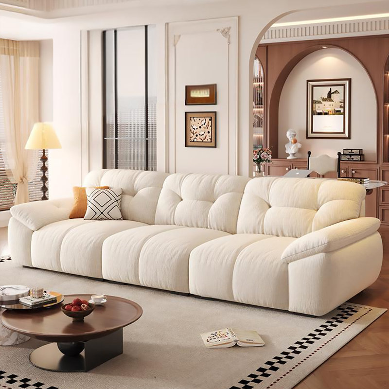 Canapé 98,43 po en chenille blanche de style crème, 3, H 35,43 po x l 98,43 po x P 37,4 po