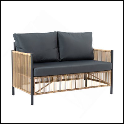 Ensemble de canapé d'extérieur en osier brun 2 places avec coussin gris et table New Comming