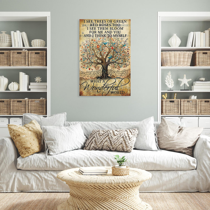 «Tree What A Wonderful World», reproduction d'arbre 1 pièce, impression sur toile tendue, H 36 po x l 24 po x P 1,25 po