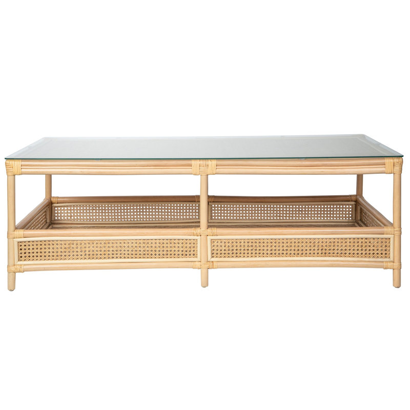 Table basse rectangulaire à 2 niveaux avec plateau en verre Latitude Rattan Cane