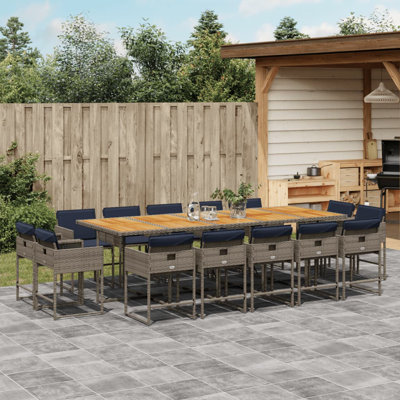 Vidaxl 15 Piece Patio Dining Set With Cushions Gray Poly Rattan