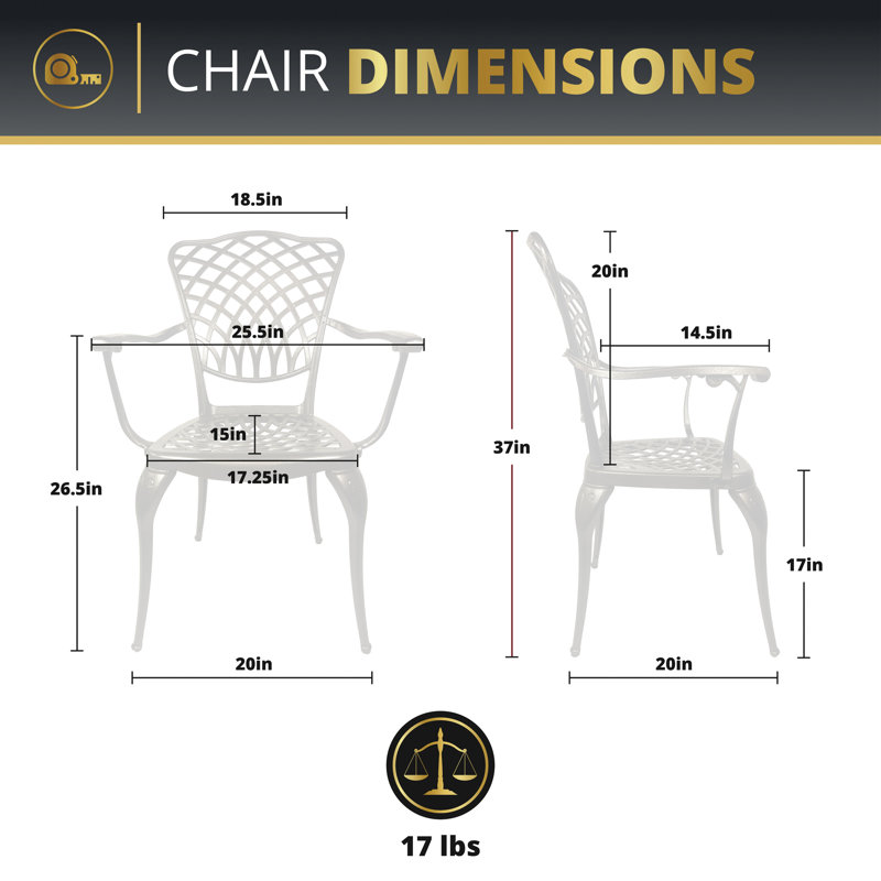 Chaise de salle à manger d'extérieur en aluminium coulé Cynthy