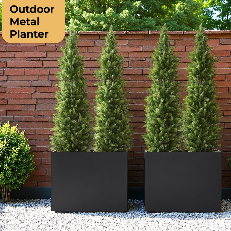 36Wx11Dx30H Inches Black Metal Planter Box with Removable Middle Shelf, Large Outdoor Rectangular Garden Planter for Patio, 5-Min Quick Assembly, Drainage Hole & Adjustable Feet