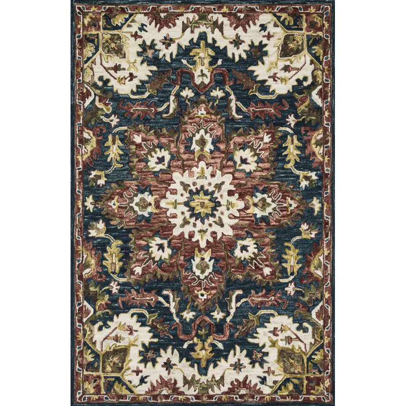 Barba Hand Hooked Wool Oriental Indoor Rug, Rectangle 7'9" x 9'9"