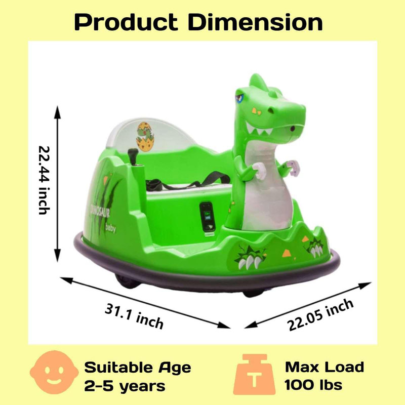 Jouet autoportant pour voiture 12 volts Dinosaur, Vert