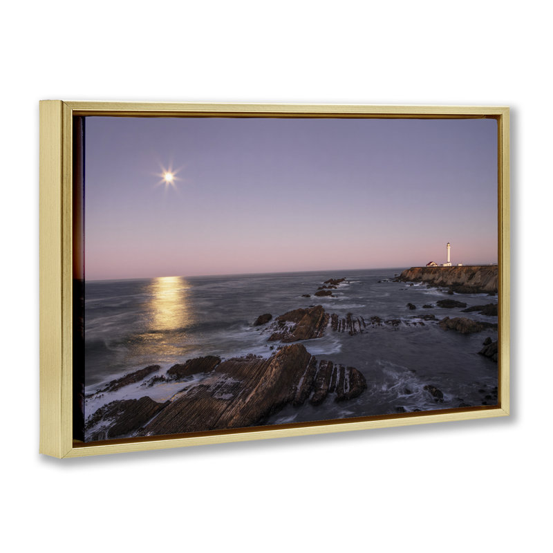 Cadre flottant Moon Coast Coastline, design par Shelley Carlisle, H 21 po x l 31 po, Cadre flottant métallique doré