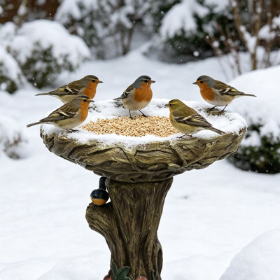 25.5 Inch High Freestanding Woodland Tree Trunk Concrete Bird Bath – Pedestal Bird Feeding Bowl Standing Bird Bath for Outside Patio Yard Decor