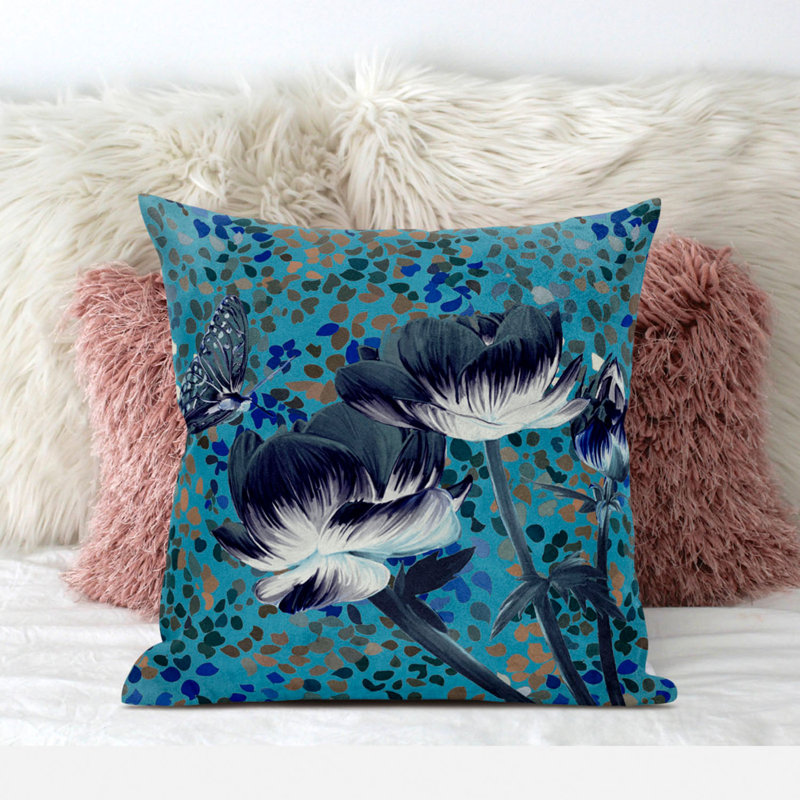 Floral Square Cushion, 46cm H x 46cm W, Green/White/Sea Blue