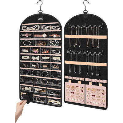 Hanging Jewelry Organizer with Removable Zipper Jewelry Pouches, Tangle Free Necklace Hanger Wall Mount