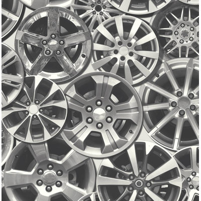 Williston Forge® Designs Metallic Aluminum Woodward Stacked Wheels Unpasted Wallpaper