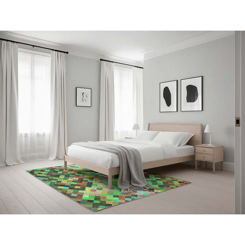Tapis rouge/vert/noir de zone à motifs, Rectangle 5 pi x 7 pi