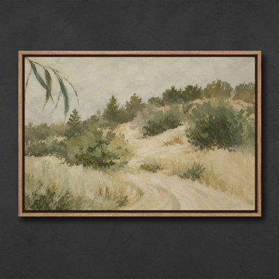 Neutre, vert, chemin de campagne vert, paysage, ferme, salon, impression encadrée, art mural