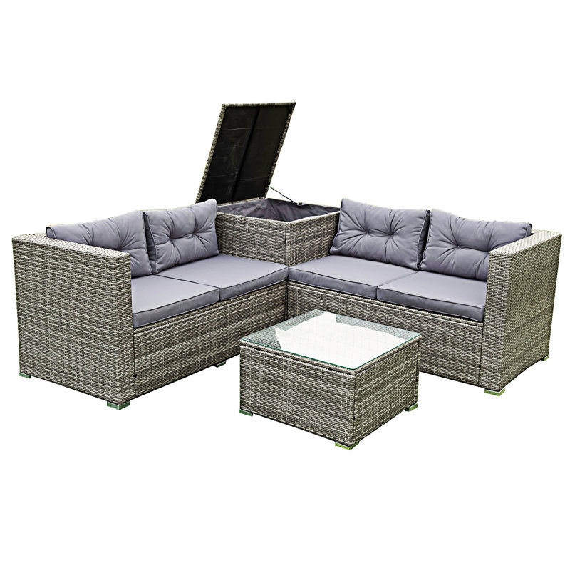 Ensemble de canapé modulaire d'extérieur 4 pièces avec boîte de rangement, Gris
