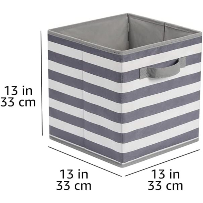 Poignées de bacs de rangement pour cubes, tissu pliable, paquet de 6, 13 po x 13 po x 13 po, rayures blanches / gris clair