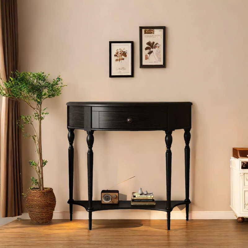 Console en bois massif en demi-cercle, Noir, noir, noir, noir