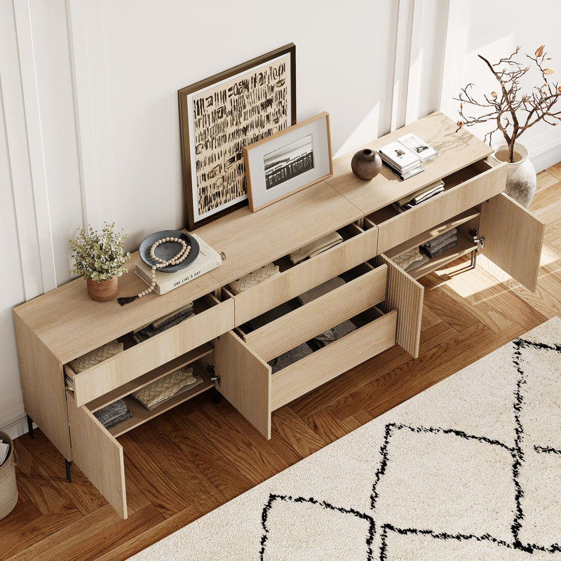 Meuble télé avec tiroirs, commode avec station de charge, meuble télé moderne, Beige