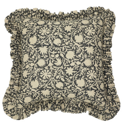 Coussin décoratif à volants et imprimé à la main Fabividine