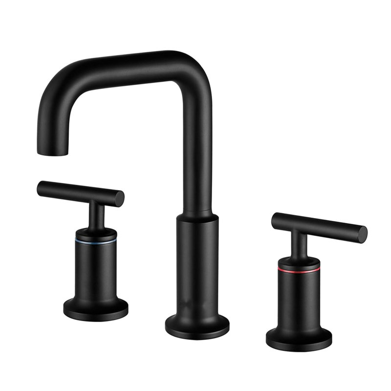 Matte Black Double Handle Bathroom Sink Faucet With Large Water Flow 8-Inch Spread Low Lead & Wear Valve
