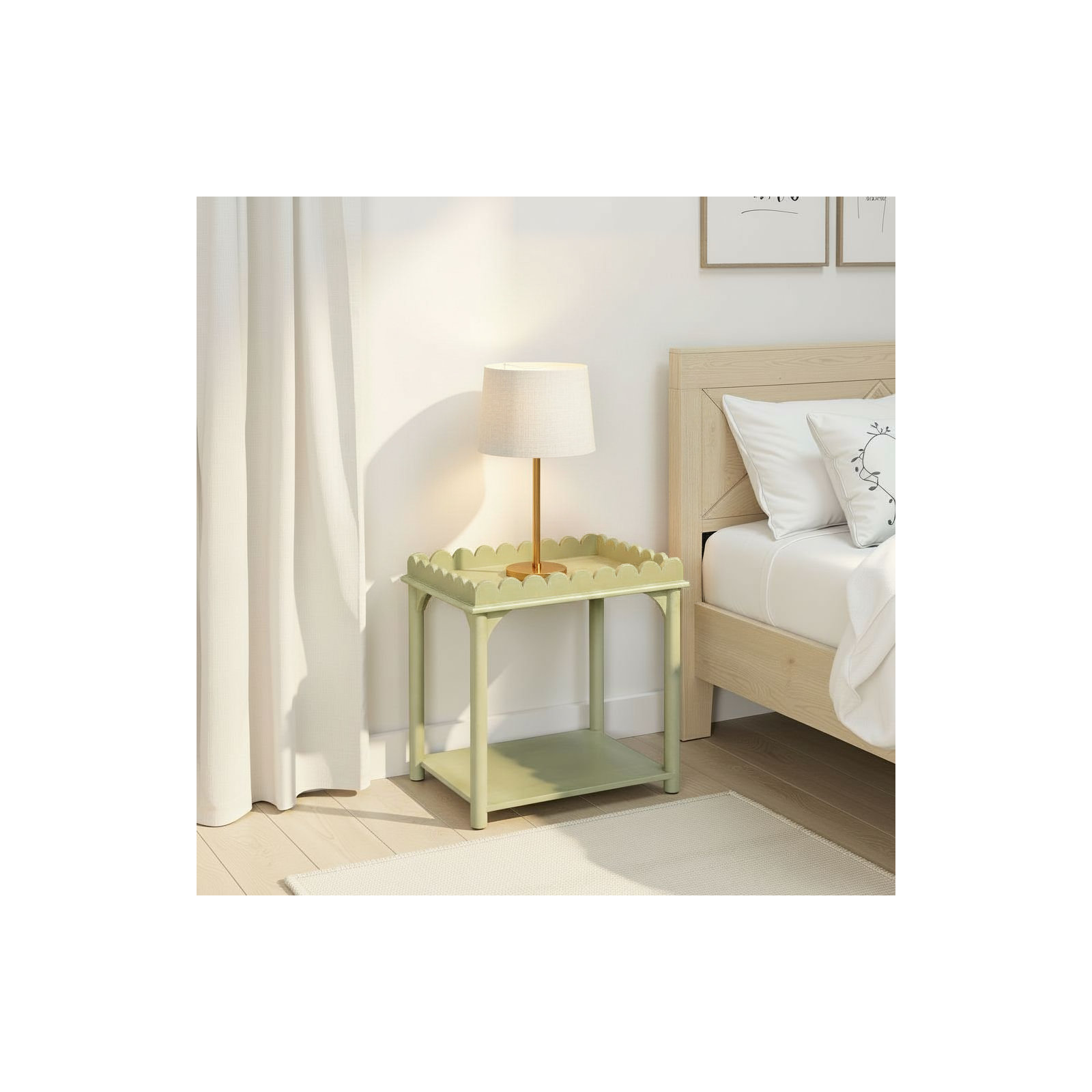 Madeline Scalloped Rectangle Side Table, Green
