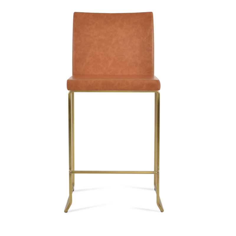 Tabouret de bar et de comptoir empilable Aria, Laiton, Tabouret de comptoir (siège d'une hauteur de 24 p, Caramel PPM