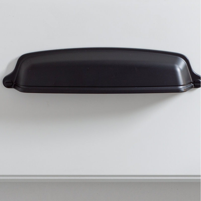 Stature 5-1/16 inch (128mm) Center-to-Center Matte Black Cabinet Cup Pull - 10 Pack, Flat Black