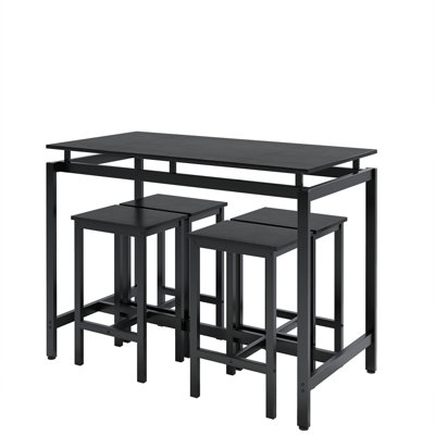5 Pieces Dining Table Set for 4,Black Bar Table Set with 4 Bar Stools Counter Height Bar Table and Chairs Set. Pub Table Set Breakfast Table for Kitch