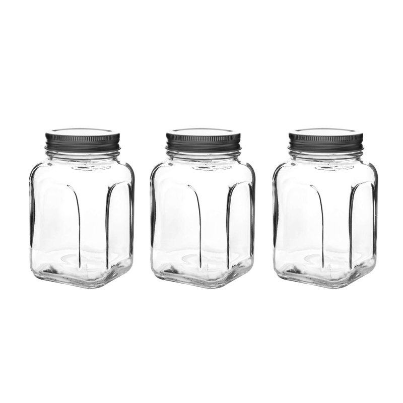 Ensemble de bocaux en verre élégant (3 pièces), couvercles argentés, 3 x 8,3 x 5,5 pouces | Capacité de 22,3 oz liq. Chacune | Verre 100% lavable au lave-vaisselle, parfait pour le rangement et l'organisation de la cuisine, design élégant pour tout décor