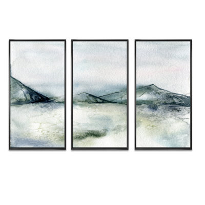 Hiver, paysage de montagne bleu foncé minimaliste - 3 pièces, peinture sur toile