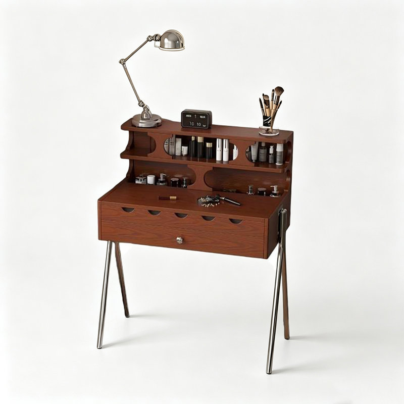 Bureau de coiffeuse moderne en bois avec rangement ouvert