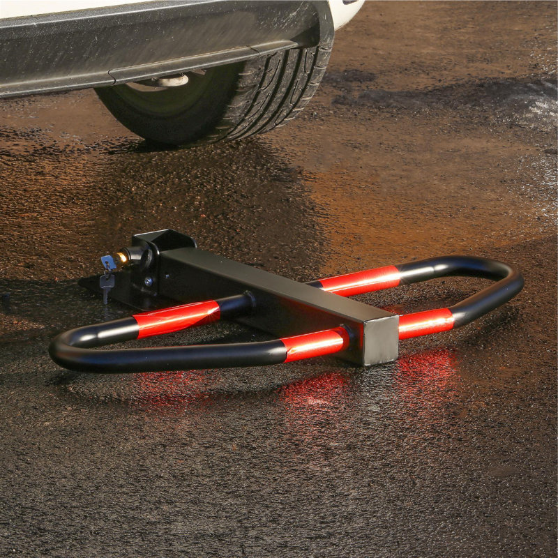 High-Durability Foldable Parking Barrier Heavy-Duty Steel With Built-In Lock & Two Keys Red Reflective Strips