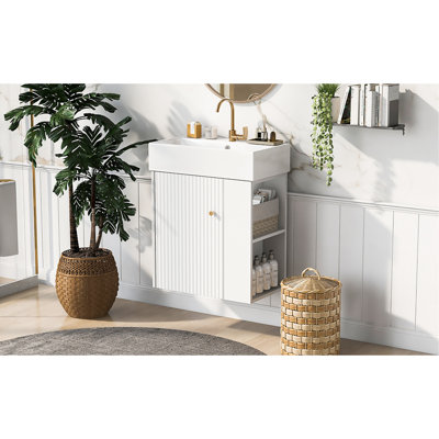 Modern 21.6Inch Bathroom Cabinet - Ceramic Basin, Right Side Storage, Fashionable Vanity